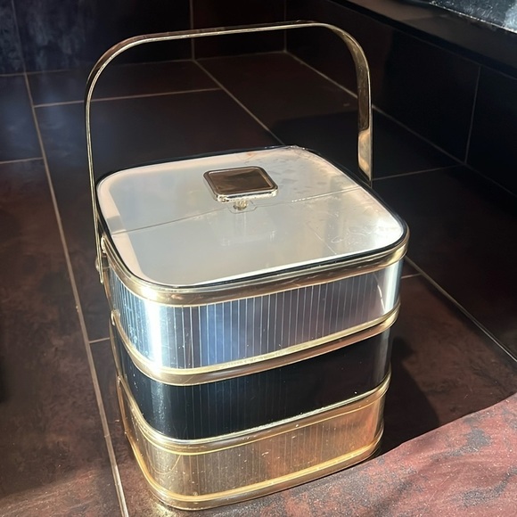 Vintage Mid Century Barware Ice Bucket by Culver Black Gold - Picture 1 of 11